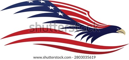Patriotic eagle illustration with star spangled wing design, bird of prey
