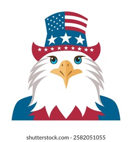  Patriotic eagle with star spangled hat, 4th of July celebration icon illustration