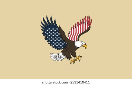 Patriotic eagle with USA flag wings, soaring in pride