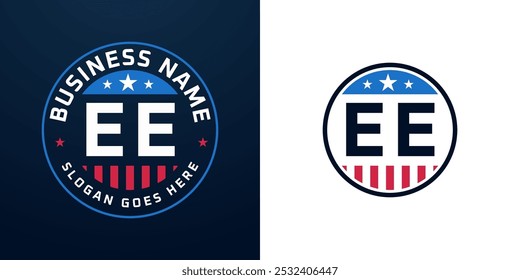 Patriotic EE Logo Design. Letter EE Logo mit amerikanischer Flagge und Stern, patriotisches Design