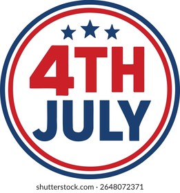 A patriotic emblem featuring the text 4th July with stars in a red white and blue circle design