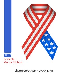 Patriotic EPS10 Vector USA ribbed textured ribbon Icon isolated on white