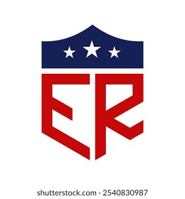 Design do logotipo Patriotic ER. Carta ER Design de logotipo patriótico americano para a campanha política e qualquer evento nos EUA.