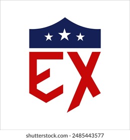 Patriotic EX Logo Design. Letter EX Patriotic American Logo Design for Political Campaign and any USA Event.