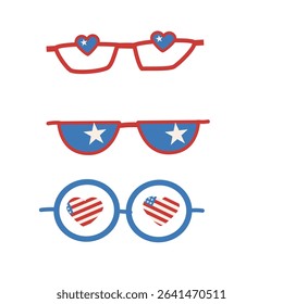 Patriotic eyewear designs celebrating fourth of july in red, white, and blue.