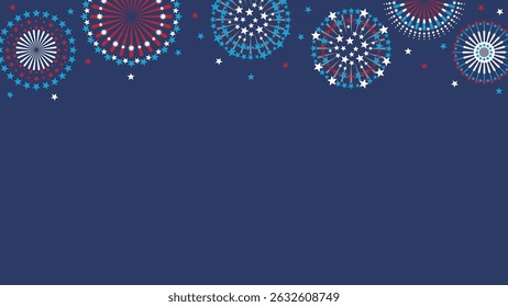 Patriotic Fireworks. Americana Background Pattern. Vector Template For Banner