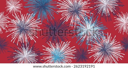 Patriotic Fireworks. Americana Background Pattern. Vector Template For Fabric, Textile, Wallpaper, Wrapping Paper