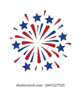 Patriotic fireworks burst with stars design element for Fourth of July American independence day.