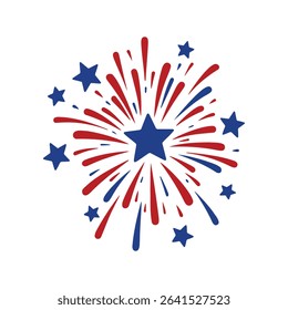 Patriotic fireworks burst with stars design element for Fourth of July American independence day.