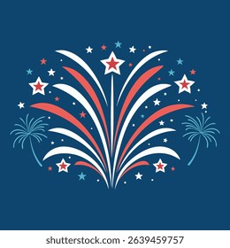 Patriotic Fireworks Burst with Stars and Palm Trees