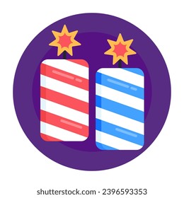 Los fuegos artificiales patrióticos un icono plano redondeado es visualmente perfecto