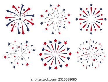 Patriotic Fireworks Fourth of July Stars Red Blue 4th of July Fireworks set, collection