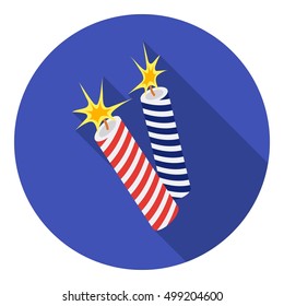 Patriotic fireworks icon in flat style isolated on white background. Patriot day symbol stock vector illustration.