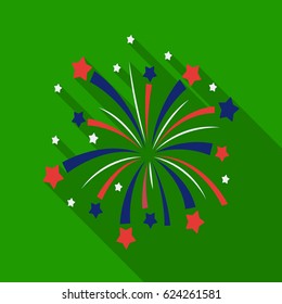 Patriotic fireworks icon in flat style isolated on white background. Patriot day symbol stock vector illustration.