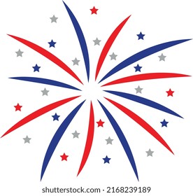 Patriotic fireworks with stars. 4th of july design.