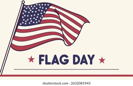Ilustração vetorial do Dia da Bandeira Patriótica com Bandeira Americana Ondulada - Projeto de Celebração Nacional de Feriado dos EUA para Projetos do Dia da Independência, Dia do Memorial e Dia dos Veteranos de Guerra