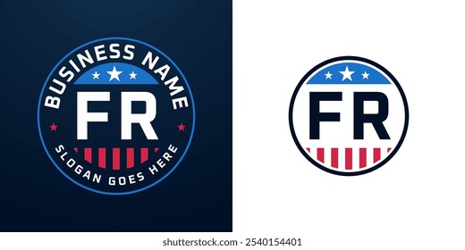 Patriotic FR Logo Design. Letter FR Logo with American Flag and Star, Patriotic Design