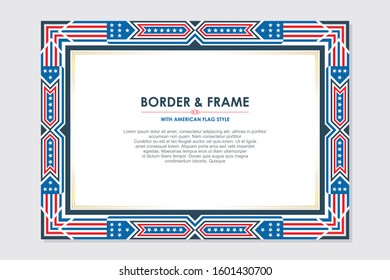 Patriotic frame with American flag  style and color, with copy space for your text. Unique, stylish border for Menu, Certificate and other