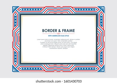 Patriotic frame with American flag  style and color, with copy space for your text. Unique, stylish border for Menu, Certificate and other