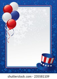 Patriotic Frame With Balloons And Uncle Sam Hat