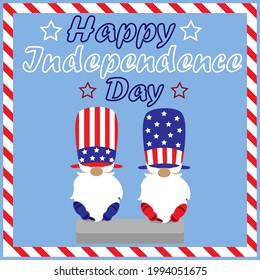 Patriotic Gnome set on blue background. Gnomes to celebrate 4th of July Day