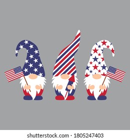 Patriotic Gnomes 4th of July Gnomes vector t shirt design