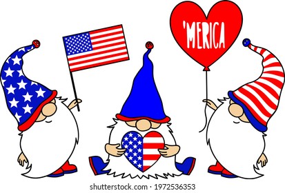 Patriotic gnomes celebrating 4th of july, Happy Independence day, vector illustration, American flag