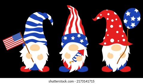 Ilustración Patriótica Gnomes, vectorial del Día de la Independencia, Ilustración Del 4 De Julio, Amor Bandera Estadounidense