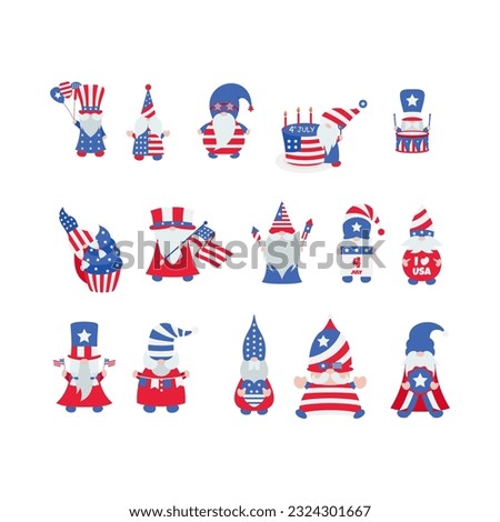 Patriotic Gnomes Illustration. Funny gnomes in America Independence Day costume carnival. 4th of July Gnome Clipart is suitable for Celebrating of 4th of July vector element design.