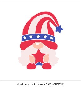 Patriotic gnomes wear a top hat adorned with the red and blue stars of the American flag.