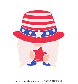 Patriotic gnomes wear a top hat adorned with the red and blue stars of the American flag.
