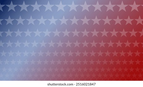 Fundo de gradiente patriótico com estrelas vermelhas, brancas e azuis. Perfeito para uso em projetos com tema americano, feriados nacionais ou eventos do Dia da Independência