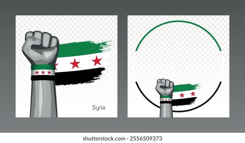 Patriotic grunge brush stroke Syria flag hand band fist profile picture frame. New Syria flag