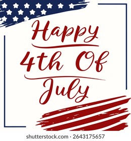 Patriotic Grunge Brush U.S. Flag Frame Vector with Hand-Lettered 4th of July Text