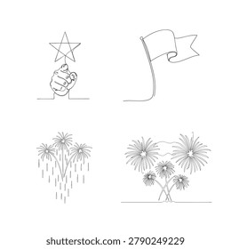 Patriotic hand gesture flag waving firework display sketch.