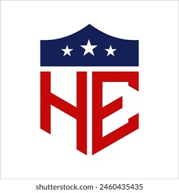 Patriotic HE Logo Design. Letter HE Patriotic American Logo Design for Political Campaign and any USA Event.