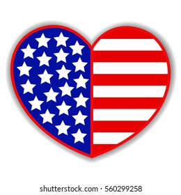 Patriotic Heart Symbol With An Abstract American Flag, Logo And Design Element