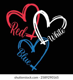 Patriotic Hearts. Red, White And Blue Love