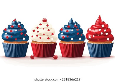 Patriotische Urlaubskupcakes dekoriert für 4. Juli Vektorgrafik.