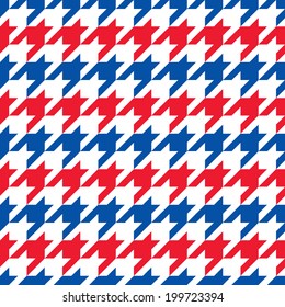 Patriotic Houndstooth Pattern in red, white and blue horizontal stripes repeats seamlessly. Colors are grouped for easy editing.
