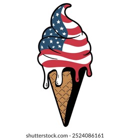 Cono de helado patriótico con diseño de bandera estadounidense