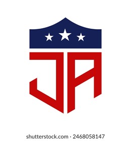 Diseño de Logo Patriotic JA. Letra JA Patriotic American Logo Design para campaña política y cualquier evento de EE.UU.