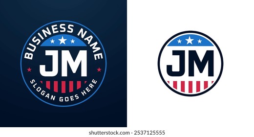 Patriotic JM Logo Design. Letter JM Logo with American Flag and Star, Patriotic Design