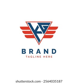 Patriotic KG Logo Initials. Letter KG Winged Logo. Red and Blue Triangle KG with Wing for Aviation, Delivery Services, Sports, Military and Security Agencies