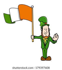 Patriotic Leprechaun Holding Irish Flag on PatrickÃ¢Â?Â?s Day