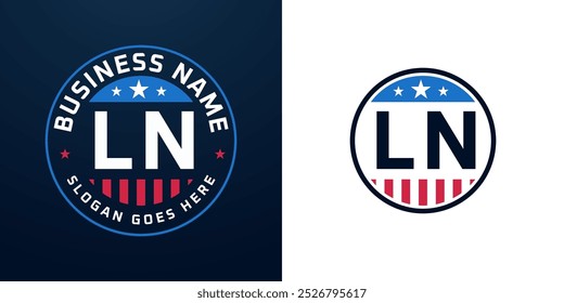 Patriotic LN Logo Design. Letter LN Logo with American Flag and Star, Patriotic Design
