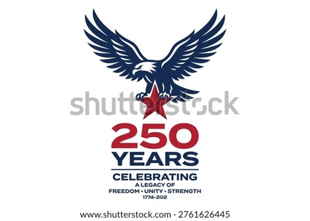 Patriotic logo celebrating 250 years of American independence with eagle and star