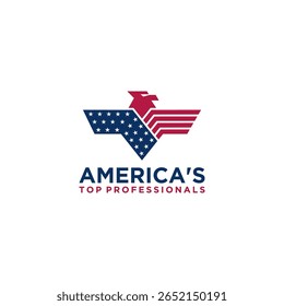 Um logotipo patriótico com uma águia com o design da bandeira americana, simbolizando os melhores profissionais dos Estados Unidos. Representa honra, orgulho e excelência em vários campos.