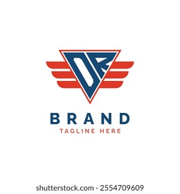 Patriotic OR Logo Initials. Letter OR Winged Logo. Red and Blue Triangle OR with Wing for Aviation, Delivery Services, Sports, Military and Security Agencies