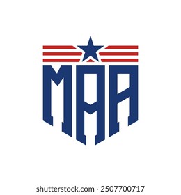 Patriotic MAA Logo with Star and American Flag Straps. Letter MAA Logo with USA Flag